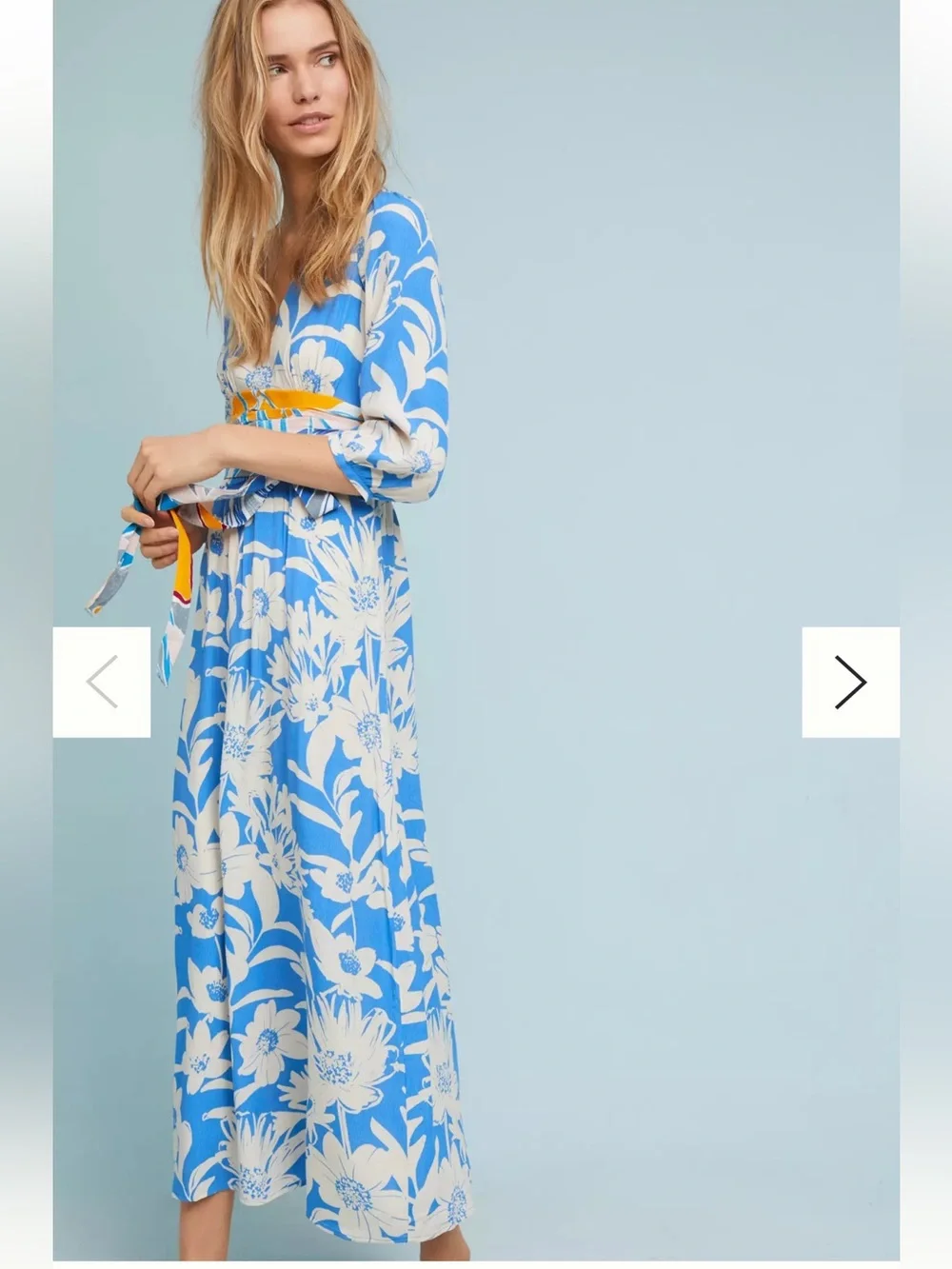 Anthropologie Maeve Belted Kimono Dress Sz 6 Blue Floral Boho Feminine Resort
